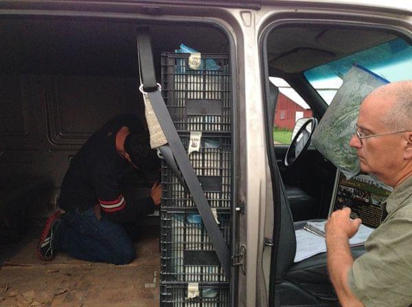 Will and Marty Travis stock their van with roughly 1,500 pounds of food from about a dozen area farmers.