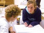 Students writing and studying
