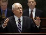 Pat Quinn delivering last night's State of the State address.