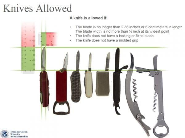 A TSA illustration of knives that will be allowed on planes.