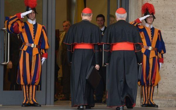 Cardinals gathered in Vatican City on Monday, a day before the papal selection process known as the conclave begins.