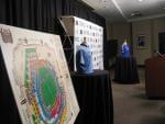 The jerseys of Manchester City (left) and Chelsea (right) at Busch Stadium on March 29. The teams will play an exhibition game at the stadium on May 23.