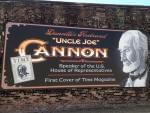 A painted mural of "Uncle Joe" Cannon on the side of a building in downtown Danville at the corner of Harrison and Vermilion streets depicts the Time Magazine cover he was featured on. 