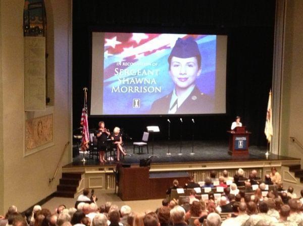 Phylis Wise, the chancellor at the University of Illinois at Urbana-Champaign, speaks on Sept. 8, 2013 during a ceremony honoring fallen soldier Shawna Morrison.