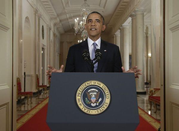 President Obama addresses the nation in a live televised speech from the East Room of the White House in Washington.