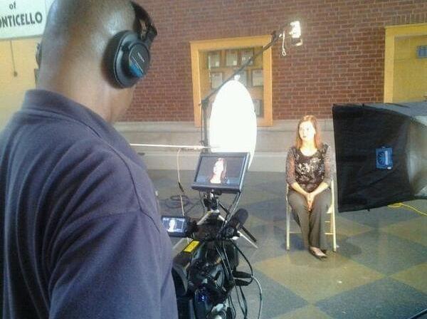Henry Radcliffe films an interview with Alison Allender Saturday, Sept. 28, 2013 at Monticello High School.