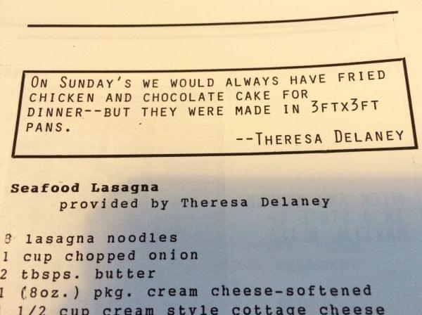 A page from a homemade cookbook.