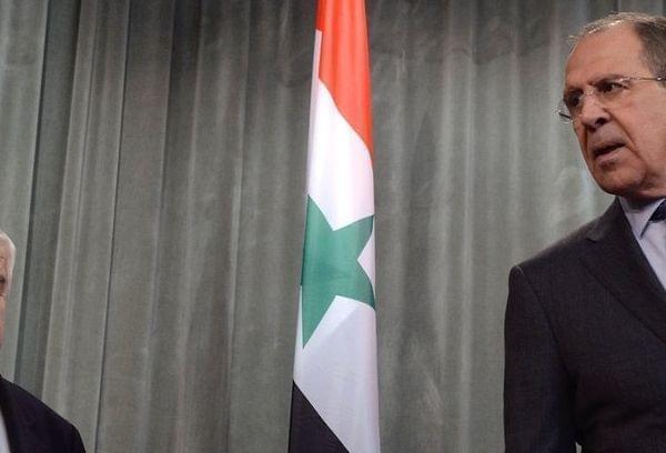 Syrian Foreign Minister Walid Muallem, Russian Foreign Minister Sergei Lavrov