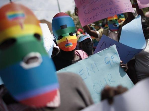 Activists protest Uganda's anti-gay legislation in Nairobi, Kenya, this month. LGBT status has been grounds for asylum in the U.S. since 1994, but winning refugee status can be difficult, particularly for people who are unable to obtain visas to