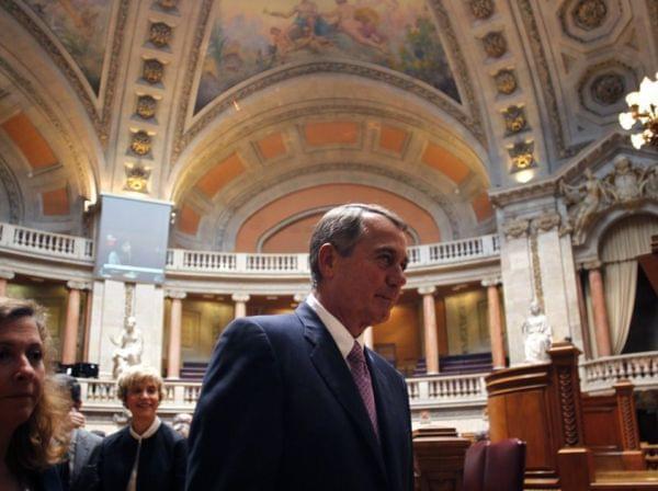 House Speaker John Boehner leaves the chamber of the Portuguese parliament during an April 17 visit in Lisbon. Boehner was in Lisbon as part of an international trip that included visits to Afghanistan and Abu Dhabi.