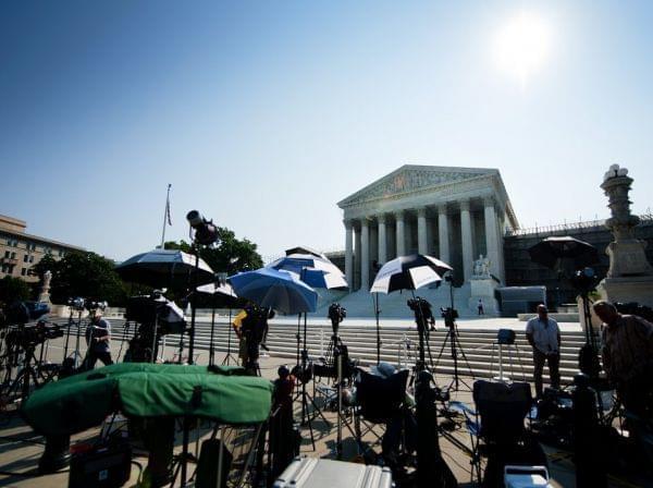 Members of the media camp outside the U.S. Supreme Court in June of 2013.