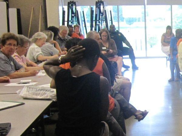 Champaign Police Chief Anthony Cobb speaks to a meeting of the United Garden Hills Neighborhood Assocation on Monday, July 21st, about the string of recent shootings in the city, including the June 24th killing of Allen Redding in the Garden Hills ne