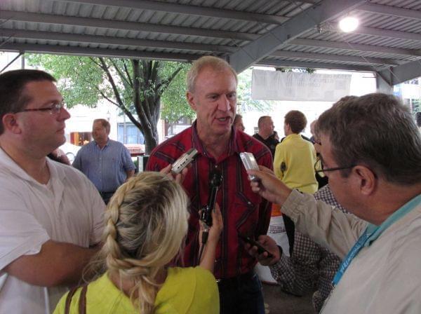 Bruce Rauner takes questions at the Illinois State Fair Thursday.