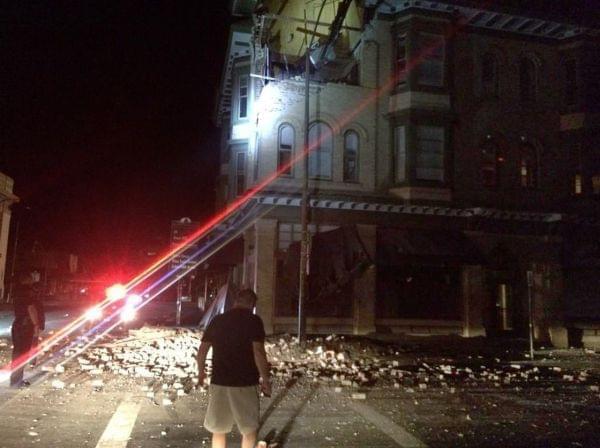 Damage to a building in Napa, California, early Sunday.