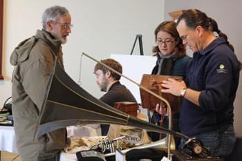 Scott Schwartz talks with visitors