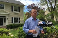 Illinois U.S. Senator Dick Durbin speaks to reporters outside his home in Springfield in this file photo from 2017.