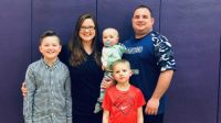 Health care workers Brittanny and Bryce Budimir live in Kankakee, Illinois, and have three children. This photo was taken before the COVID-19 pandemic prompted them to send their children to live with their grandparents.