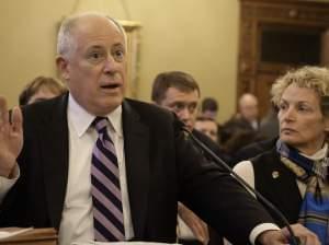 Illinois Gov. Pat Quinn and Illinois Rep. Elaine Nekritz, D-Des Plaines, testify during a House committee hearing at the Illinois State Capitol