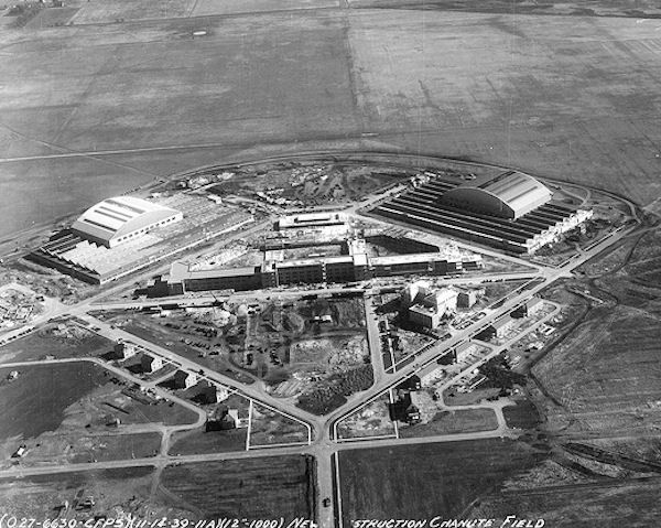 An aerial view of Chanute Air Force Base in 1939