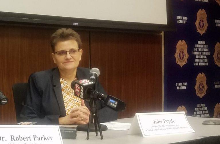 Champaign-Urbana Public Health District administrator Julie Pryde at a coronavirus news conference in January.