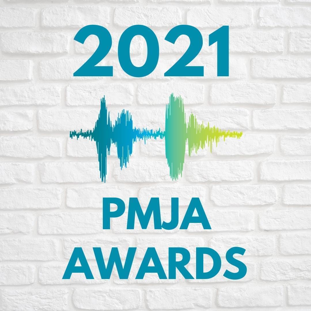 text 2021 PMJA Awards with sound wave art