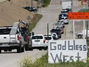 A "God Bless West" sign in West, Texas, Friday April 19, 2013. 