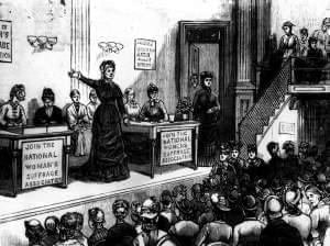 women meeting to rally the suffrage movement