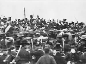The only known photograph of President Lincoln giving his Gettysburg address on November 19, 1863.