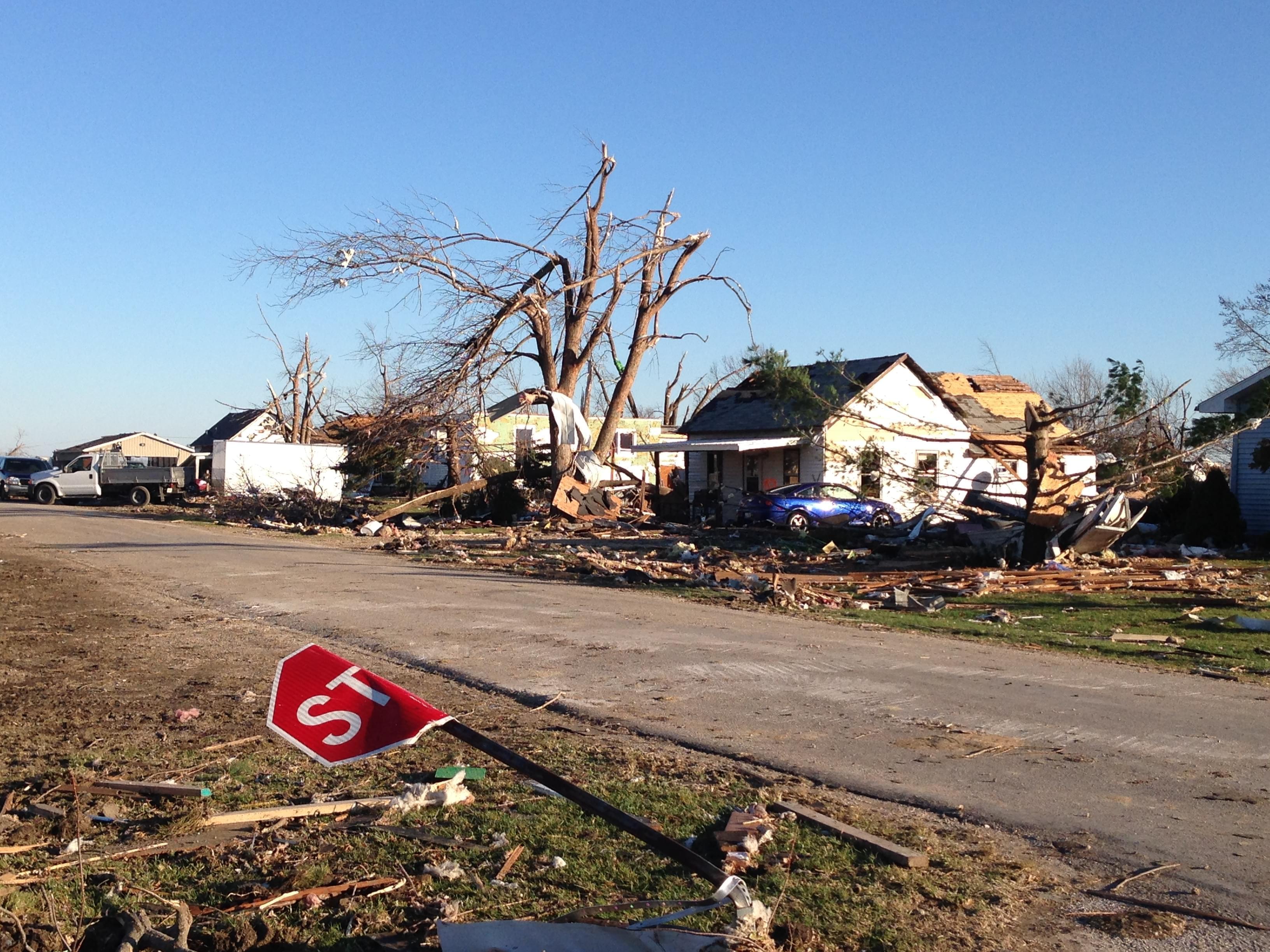 Damage caused by 2013 tornado in Gifford, Illinois.