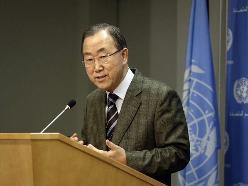 United Nations Secretary-General Ban Ki-moon addresses the media during a news conference at U.N. headquarters in New York on Sunday.