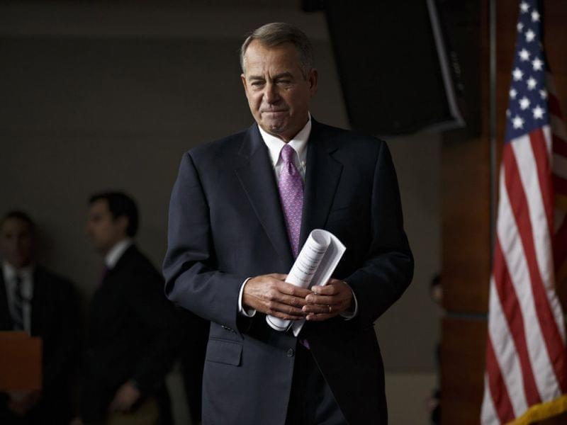 House Speaker John Boehner of Ohio arrives for a news conference on Capitol Hill in Washington, on Thursday.