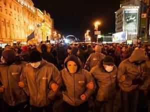 Protestors with demands of European values in Ukraine. November 26, 2013.