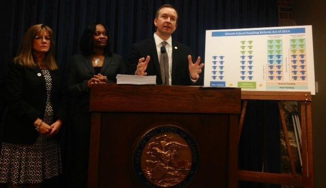 Sen. Andy Manar (D-Bunker Hill) introduces his Senate Bill 16, which would overhaul how Illinois determines state funding of schools.