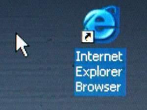 Microsoft's Internet Explorer browser shortcut shown on a laptop.