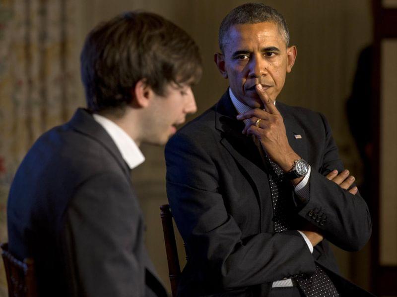 President Obama listens to a question read by Tumblr founder and CEO David Karp during a Tumblr forum Tuesday.