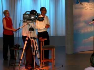 Demonstrating use of the field cameras in the tv studio