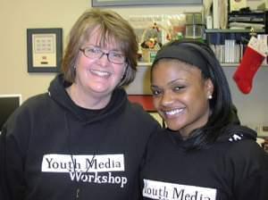 Morgan Martin, Youth Media Workshop intern, and Mevanee Parmer, Edison Middle School teacher