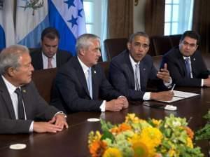 At the White House on Friday, President Obama met with El Salvador's President Salvador Sanchez Ceren (from left), Guatemalan President Otto Perez Molina and Honduran President Juan Orlando Hernandez to discuss the border crisis.