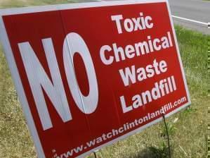 Sign in front of a lawn in Clinton, protesting the PCB waste.