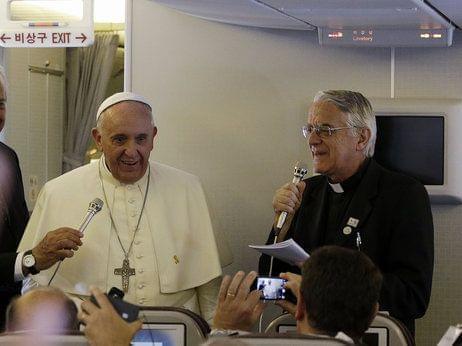 Pope Francis meets the media while airborne back to Rome