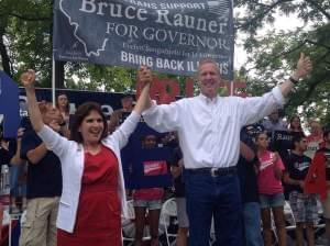Republican gubernatorial candidate Bruce Rauner with his running mate, Evelyn Sanguinetti at the 2014 State Fair in Springfield.