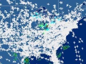 This screen shot provided by FlightAware shows airline traffic United States Friday, Sept. 26, 2014.