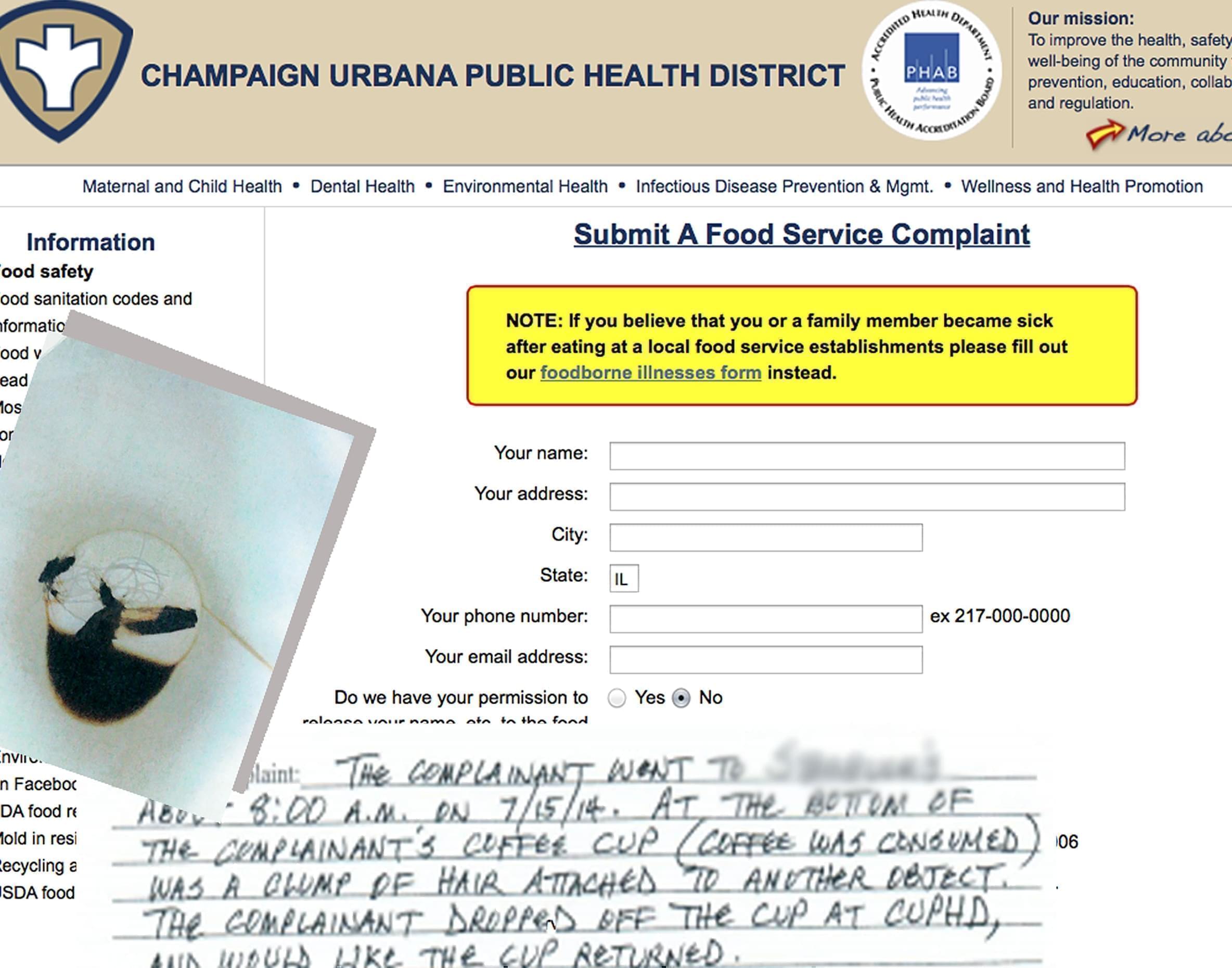 Restaurant complaint form