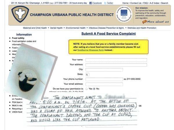 Restaurant complaint form
