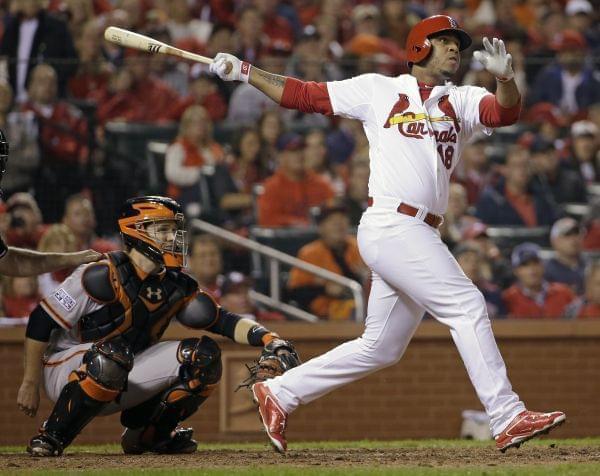 Oscar Taveras homered against the San Francisco Giants in the National League Championship Series on October 12th.