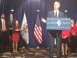 Governor-Elect Bruce Rauner introduces members of his "transition team" in Chicago on Thursday.