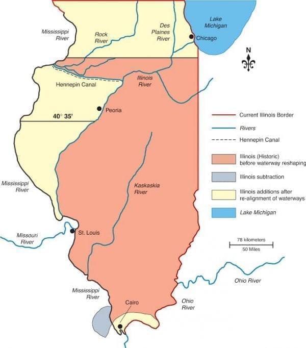 Illinois state borders and waterways