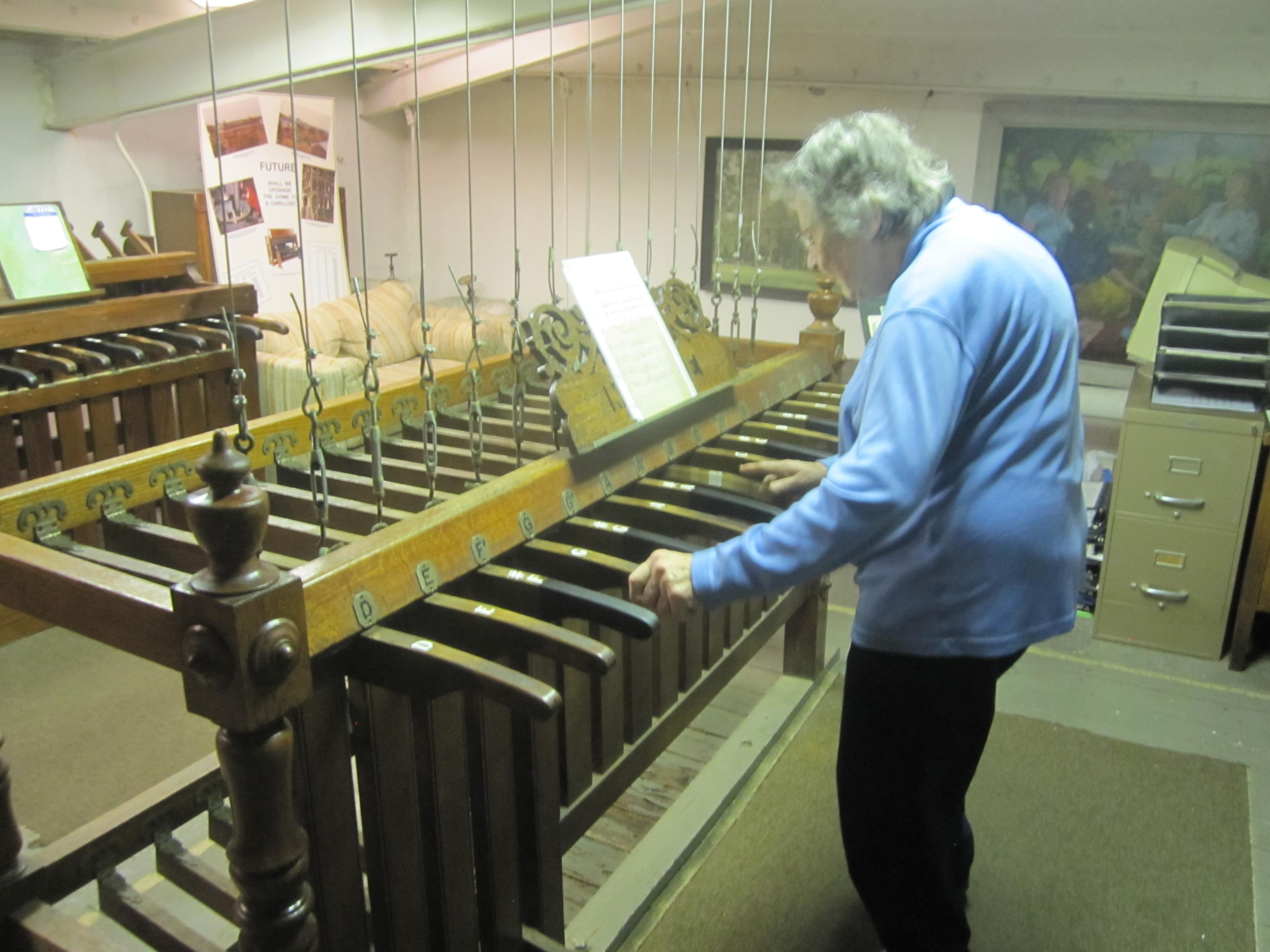 Sue Wood, in her 44th year of playing the Altgeld Tower bell concerts.