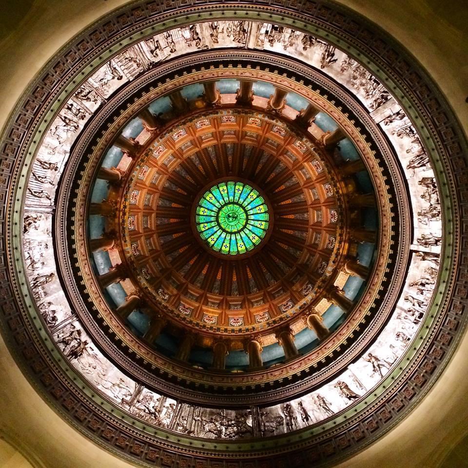 the Illinois capitol dome as seen from inside the capitol looking up