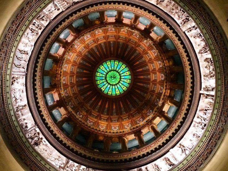 the Illinois capitol dome as seen from inside the capitol looking up  
